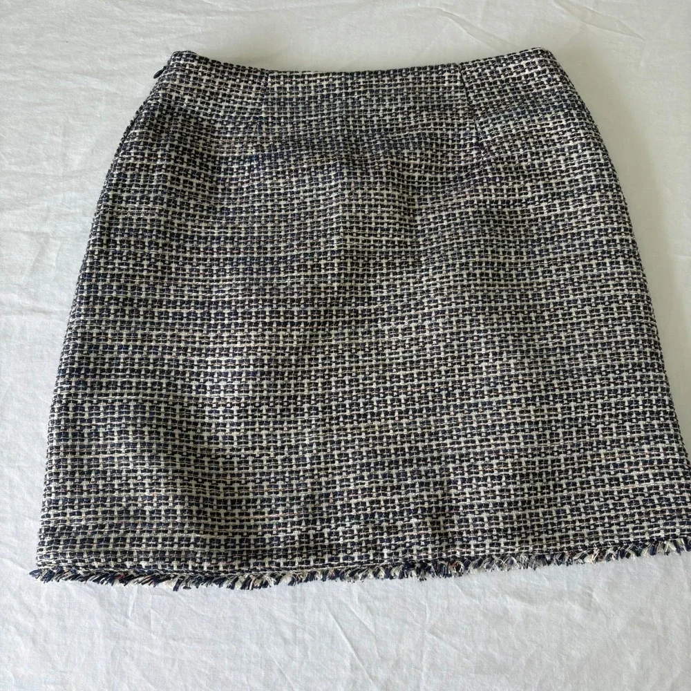 Banana Republic Womens Gray Blue Tweed Pencil Plaid Lined Side Zip Mini Skirt 6